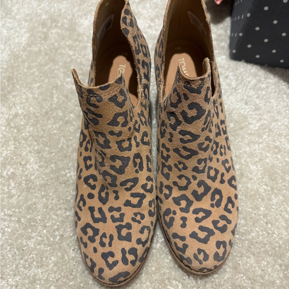 Tom’s Brown and Black Ankle Booties with Leopard Print